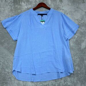 Well Worn Womens XL Blue Short Sleeve Blouse 100% Viscose d0138